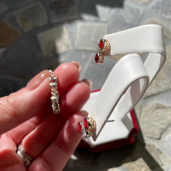 Ruby/CZ Stones Sterling Silver Necklace ER Set - Picture 6 of 15